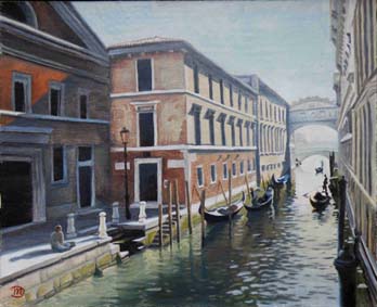 oil painting cityscape of venice with the bridge of sighs
